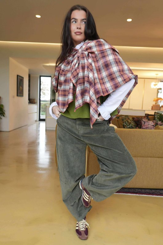 Roberta Plaid Brushed Cotton Drape Cape Amber